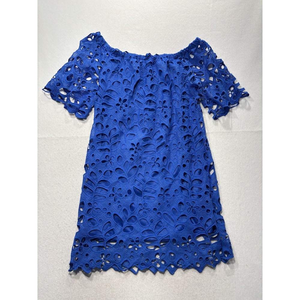 PRETTYGARDEN Dress Womens XL Blue Off Shoulder Lace Embroidered Short Sundress